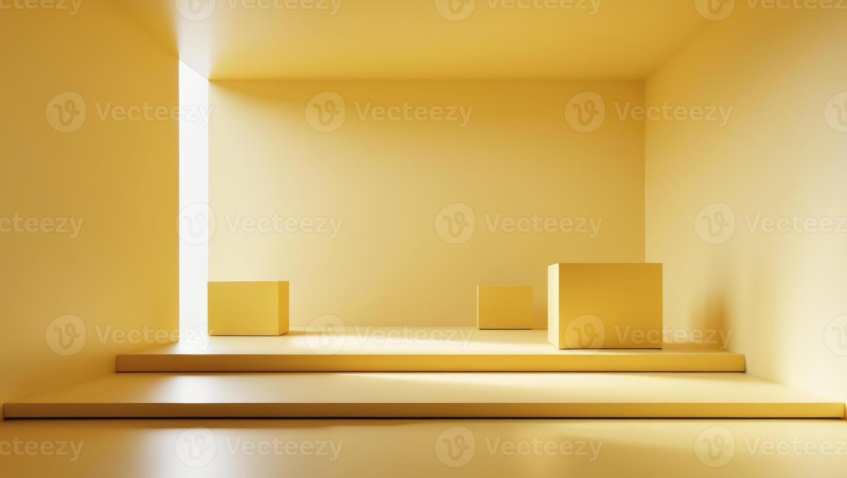 Monochromatic Yellow Interior with Platform and Cubes photo