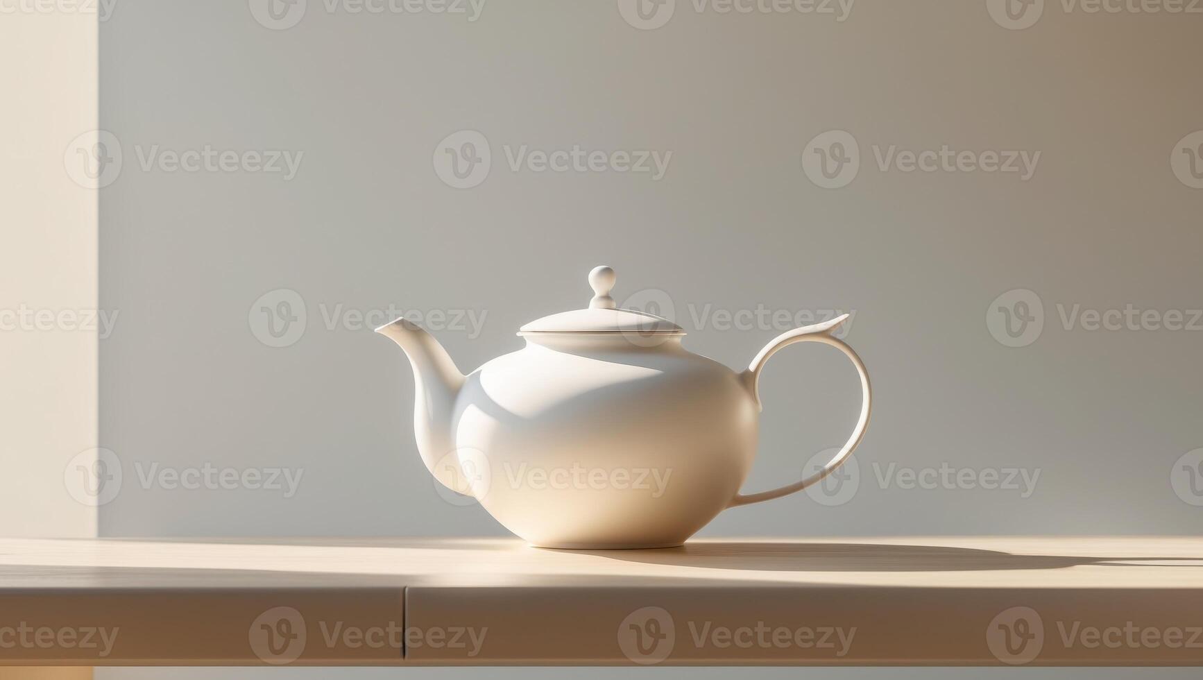 there is a white tea pot sitting on a table photo