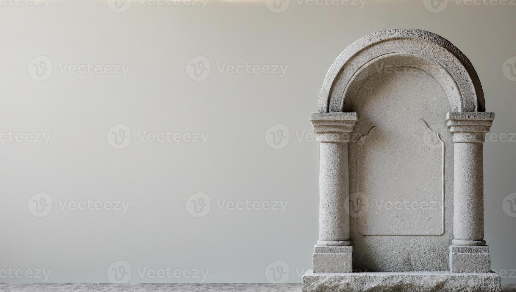 Weathered stone gravestone with a classic arch design photo