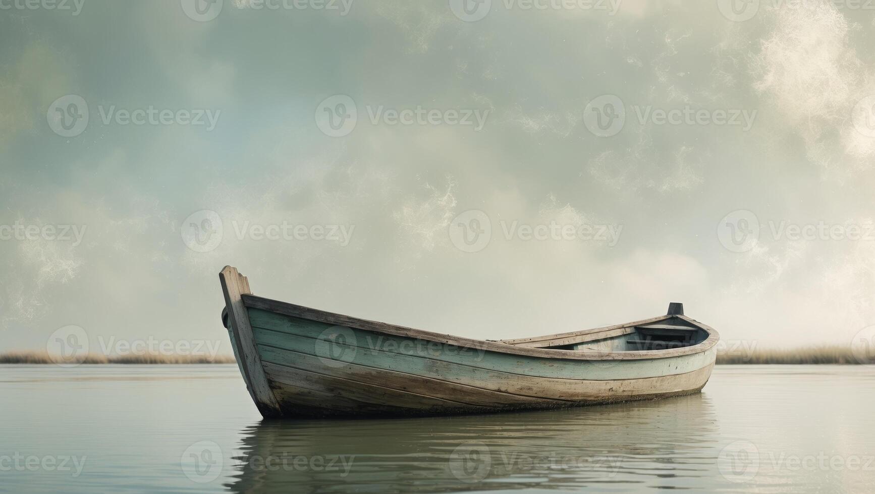 Tranquil River Scene with Boat under Cloudy Sky photo