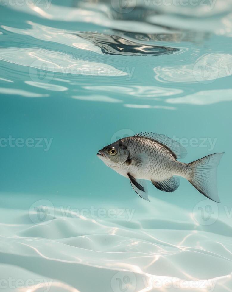 Underwater view of a fish swimming in clear water photo