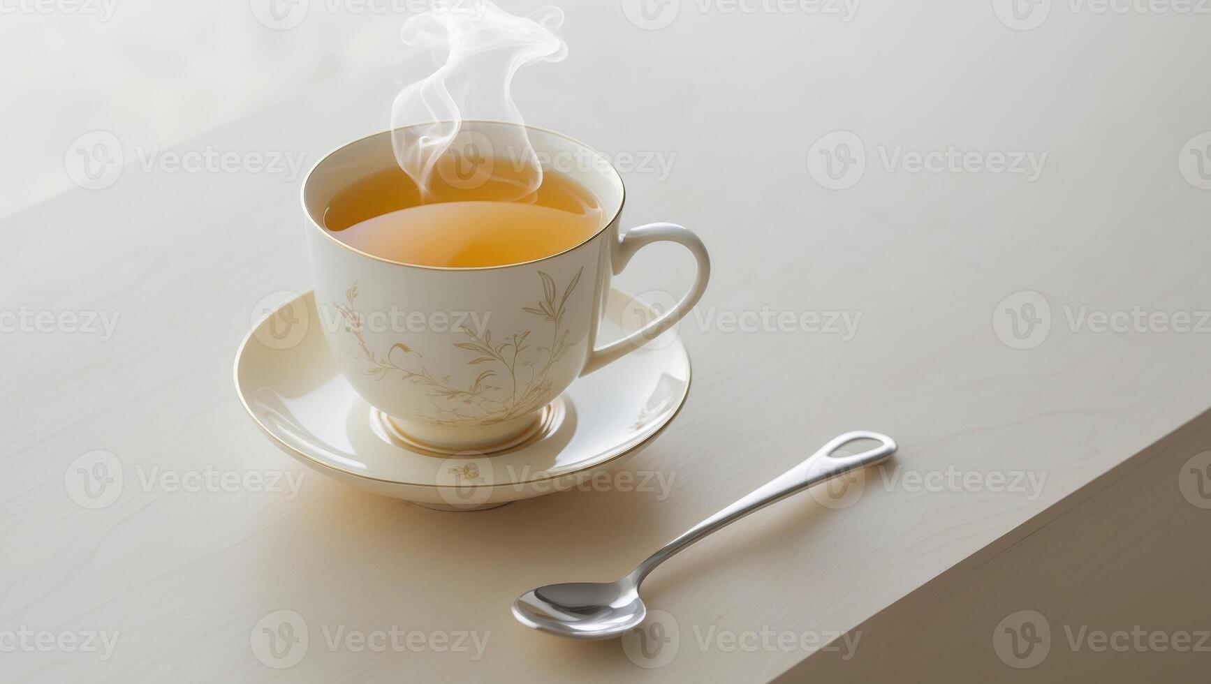 A cup of tea with a spoon on top photo