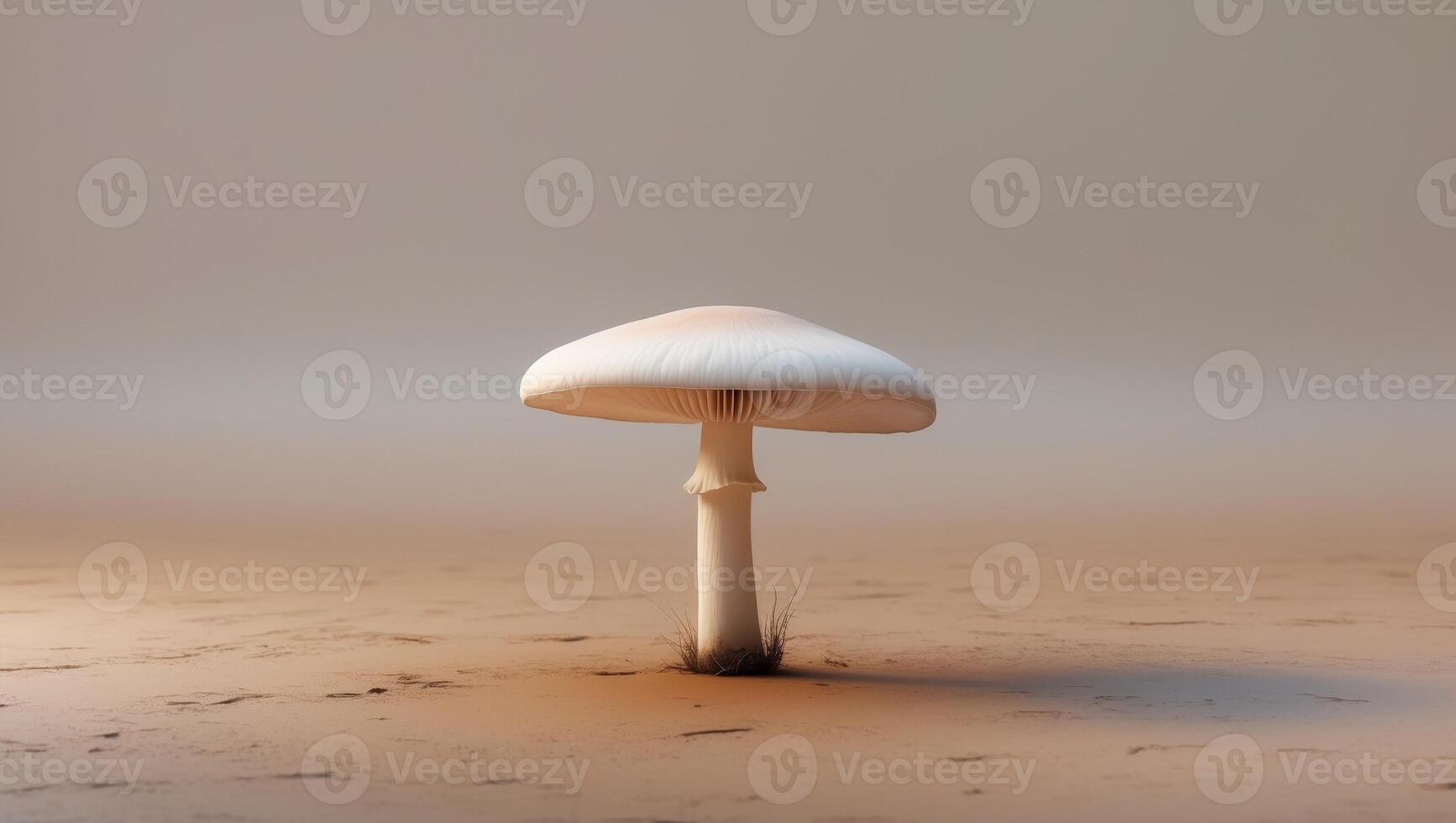 A mushroom is standing on a dirt surface photo