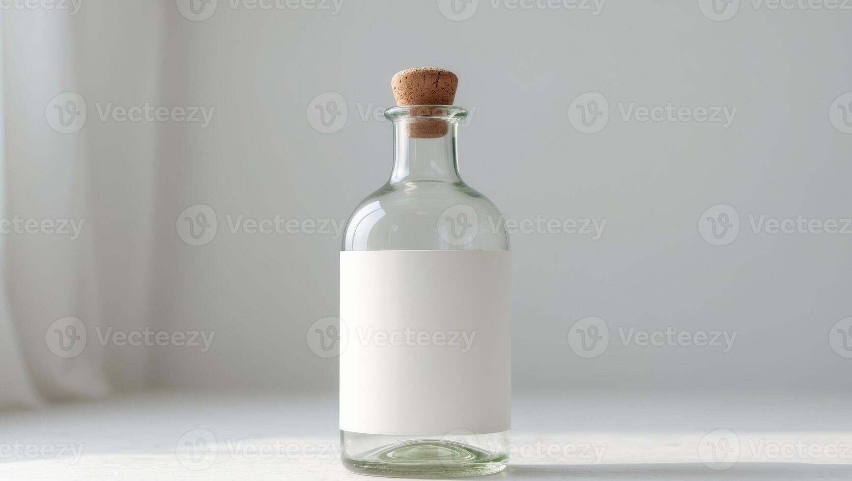 A white empty bottle with a wooden stopper on top photo