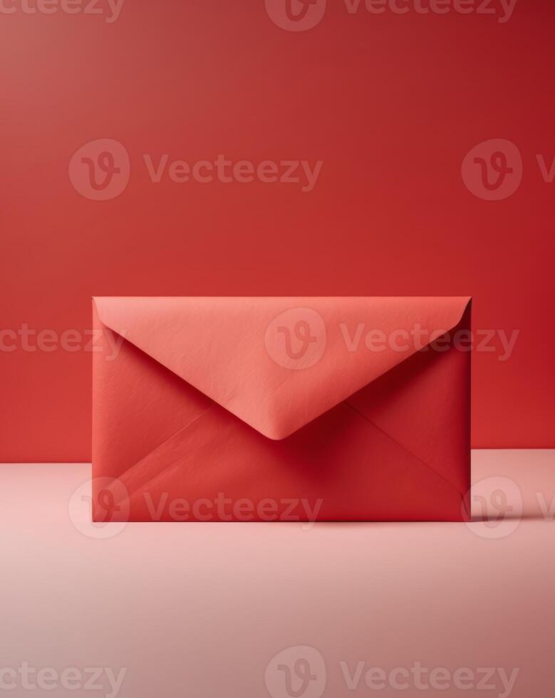 an envelope with a red envelope on a red background photo