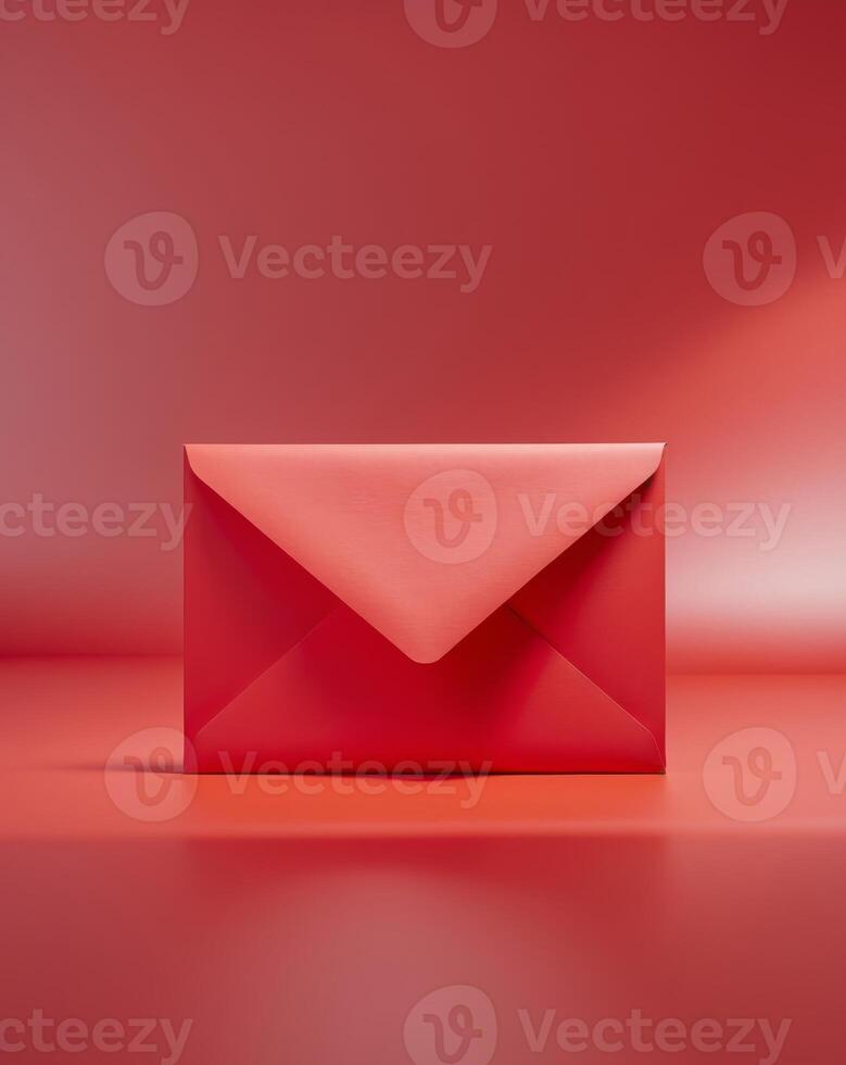 an envelope with a red envelope on a red background photo