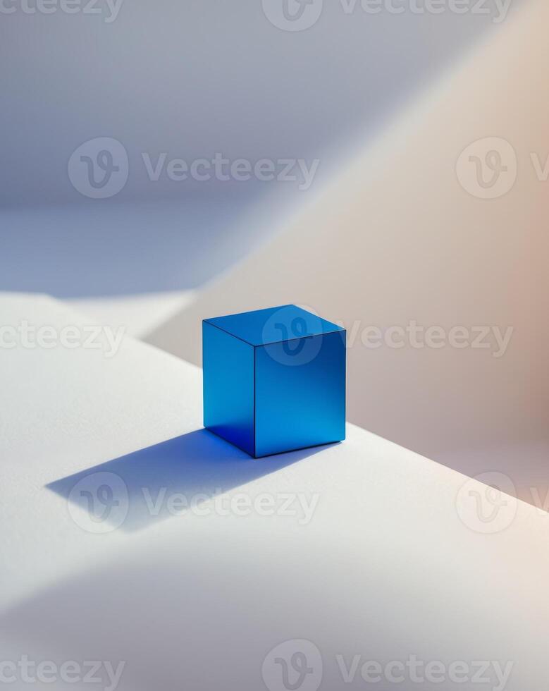 a close up of a blue cube on a white surface photo