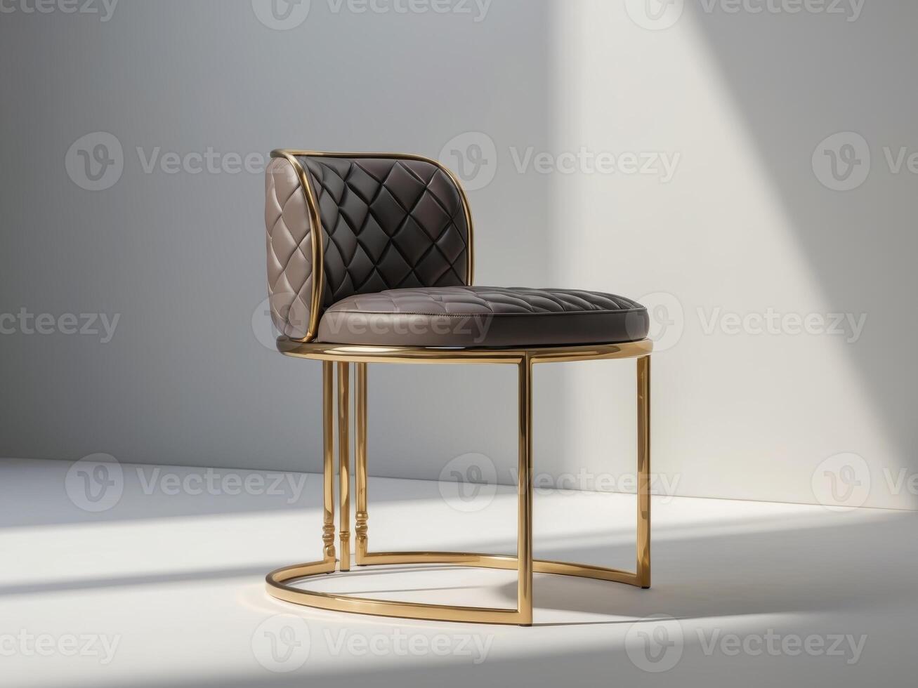 Elegant Leather Stool with Gold Frame and Quilted Design photo