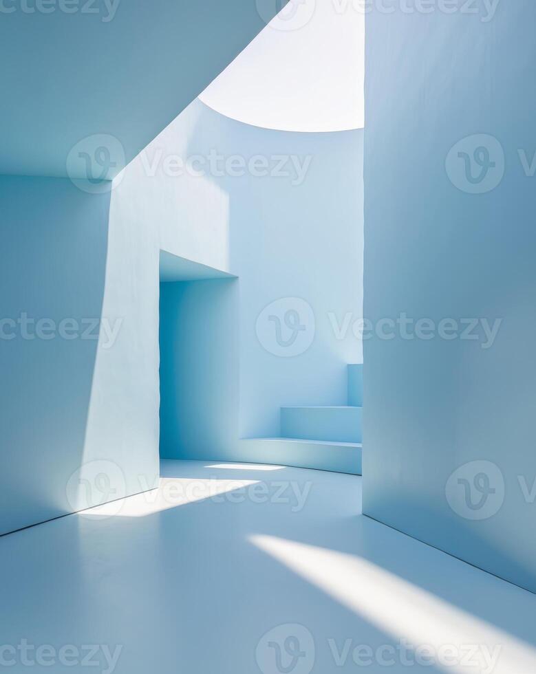 Abstract light blue space with smooth surfaces for presentation photo