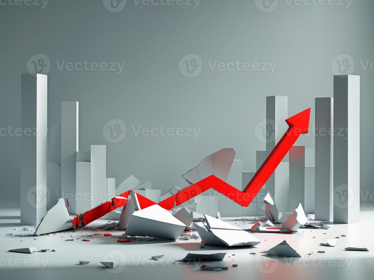 Financial Crisis Depicted by Shattered Bar Chart and Declining Red Line photo