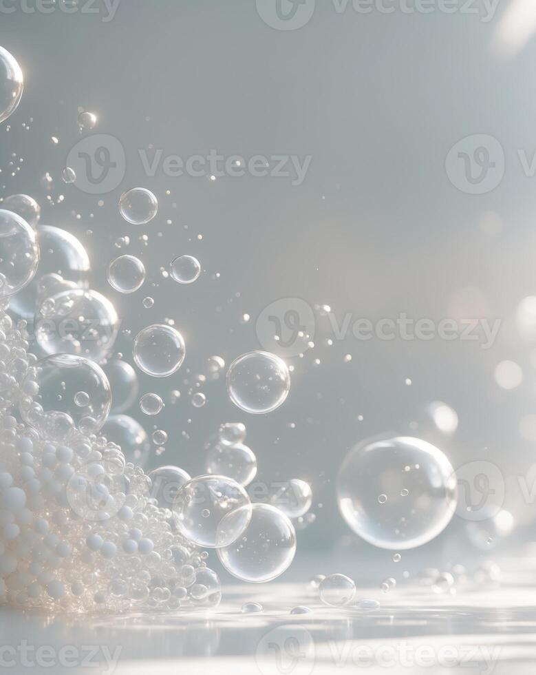 Bubbles of soap are floating in the air photo