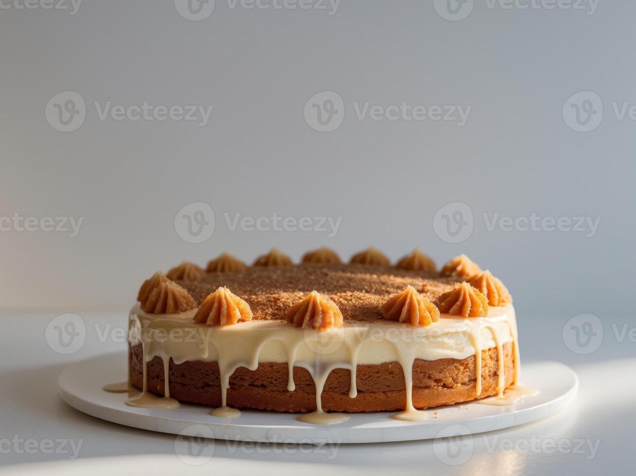 A cake with caramel icing on top photo