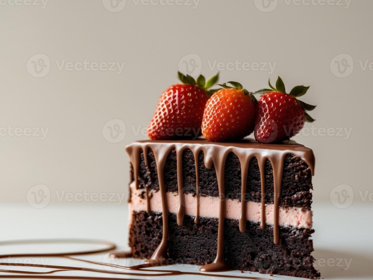 A slice of chocolate cake with strawberries on top photo