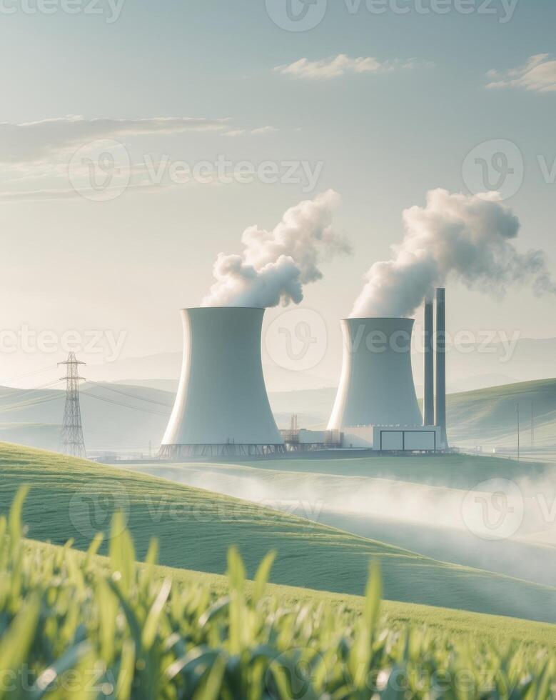 Geothermal power plant operating in harmony with surrounding farmland photo