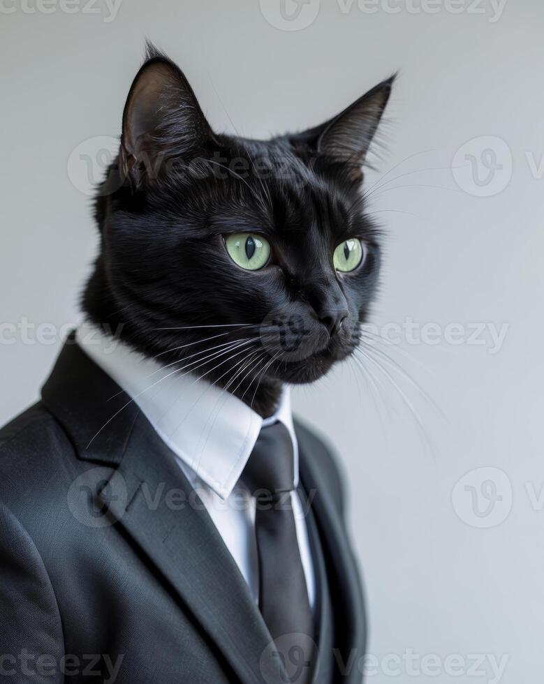 A black cat in a suit and tie photo
