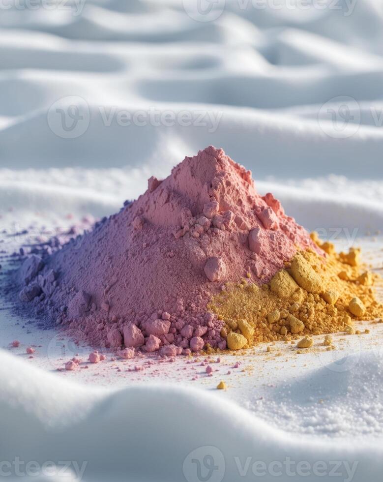 a close up of a pile of colored powder on a white surface photo