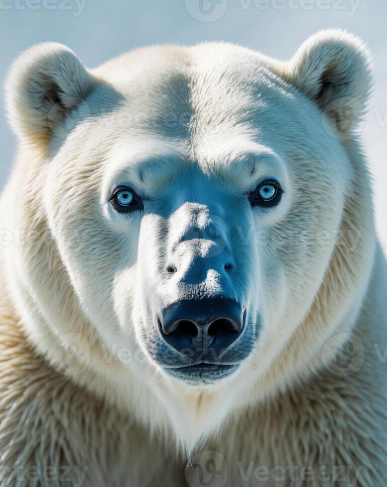 A close up of a polar bear looking at the camera photo