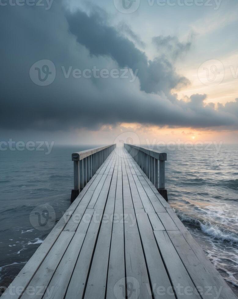 Moody Skies Over a Peaceful Pier Extending into the North Sea photo