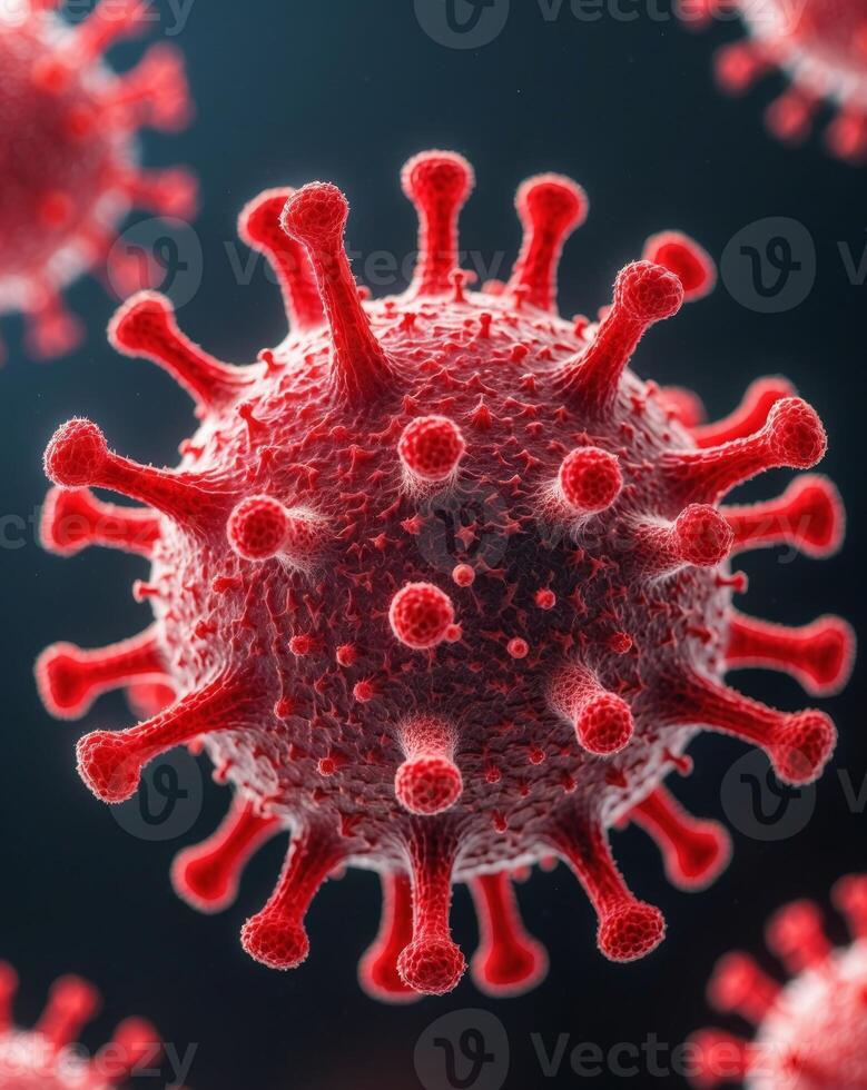 A close up of a red virus with a black background photo