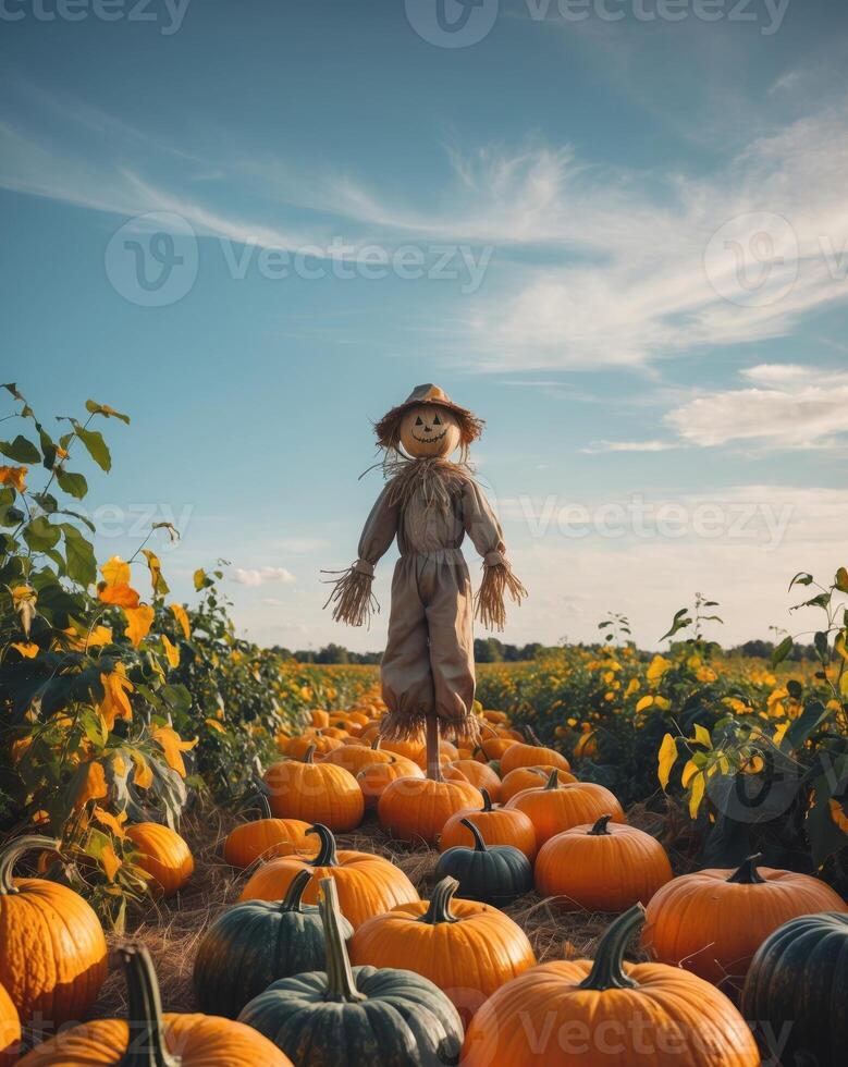 Scarecrow in pumpkin patch photo