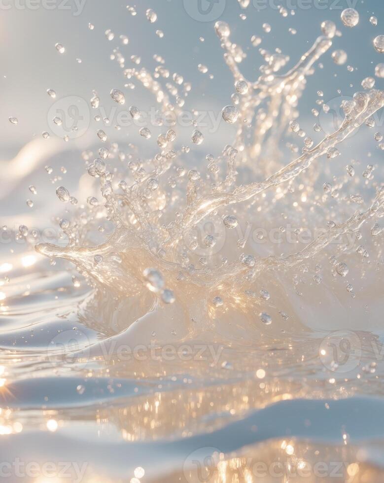 Water splashing on the beach with sun shining through photo