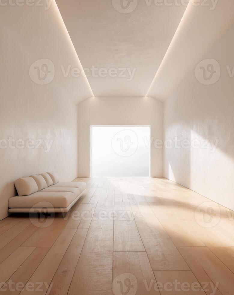 Empty room with white walls and wooden floors photo