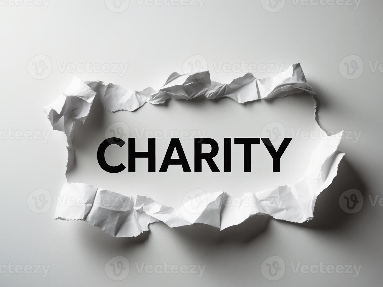 Charity concept hole in paper with the word charity, 3d rendering stock photo