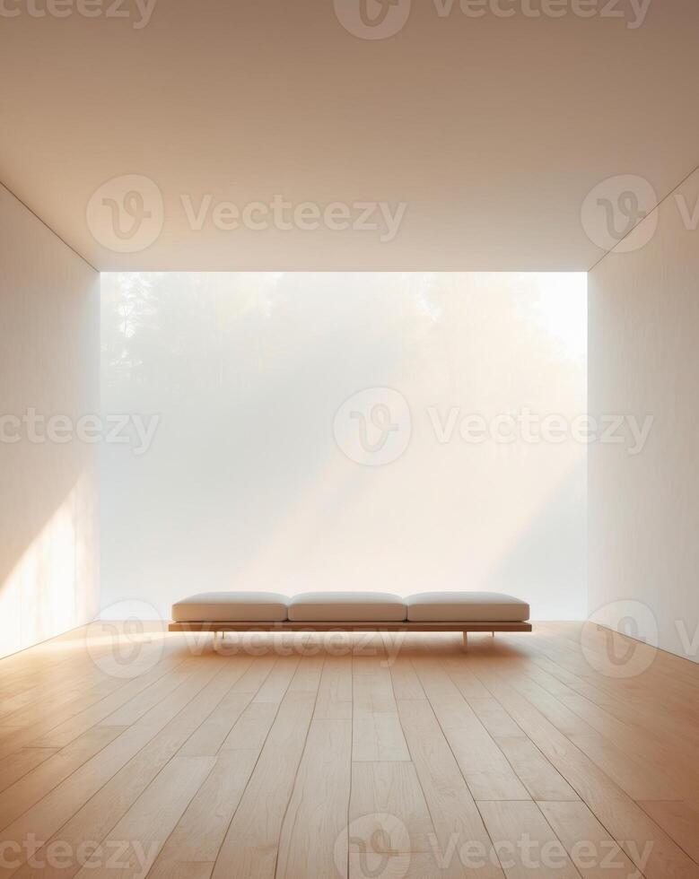 Empty room with white walls and wooden floor photo