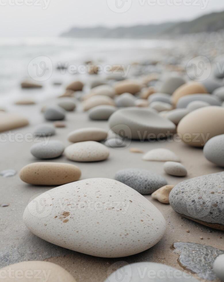 A beach with pebbles on it photo