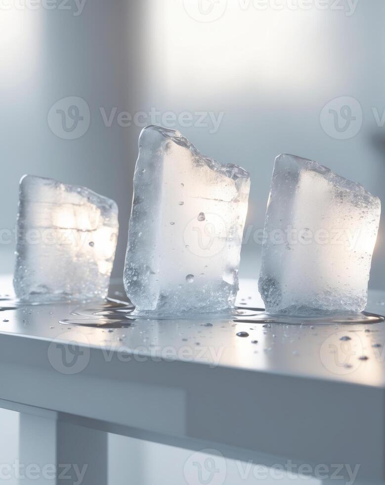 Three ice cubes sitting on a table photo