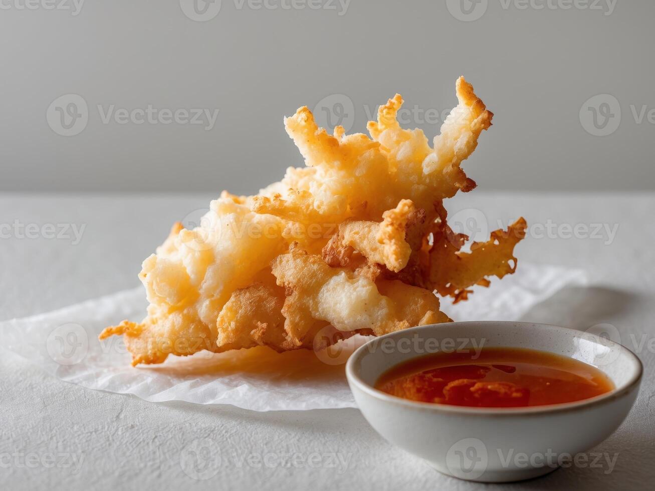 Side Angle of Crispy Tempura with Dipping Sauce photo