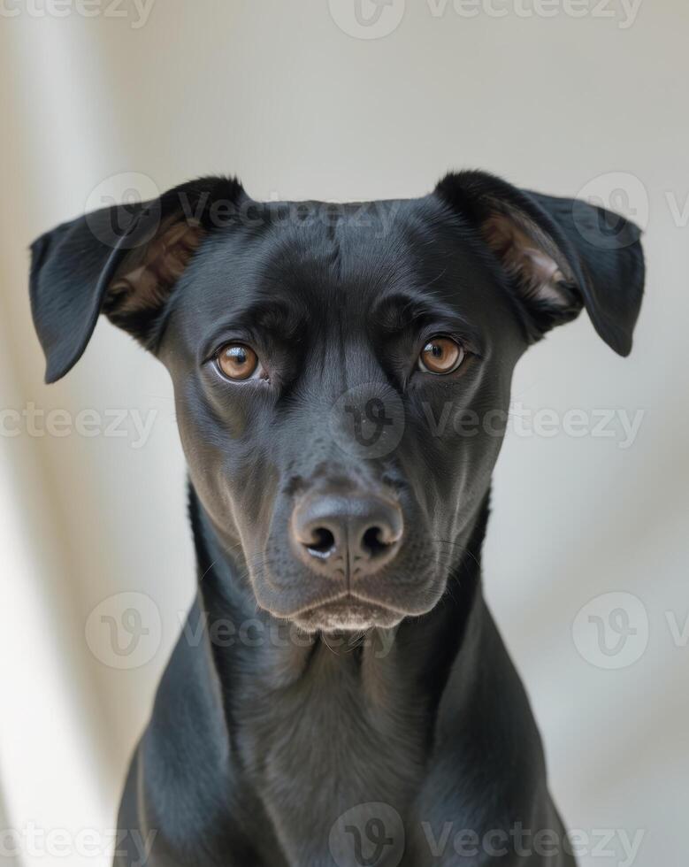 A black dog with brown eyes looking at the camera photo