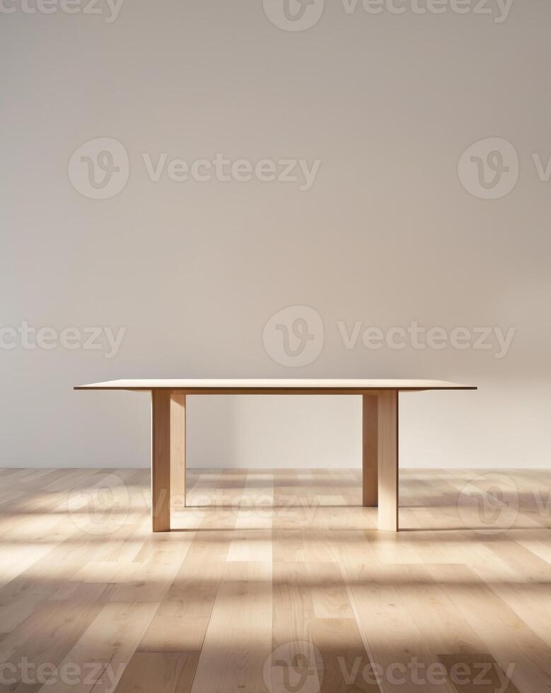Wood floor with a table in the middle of it photo