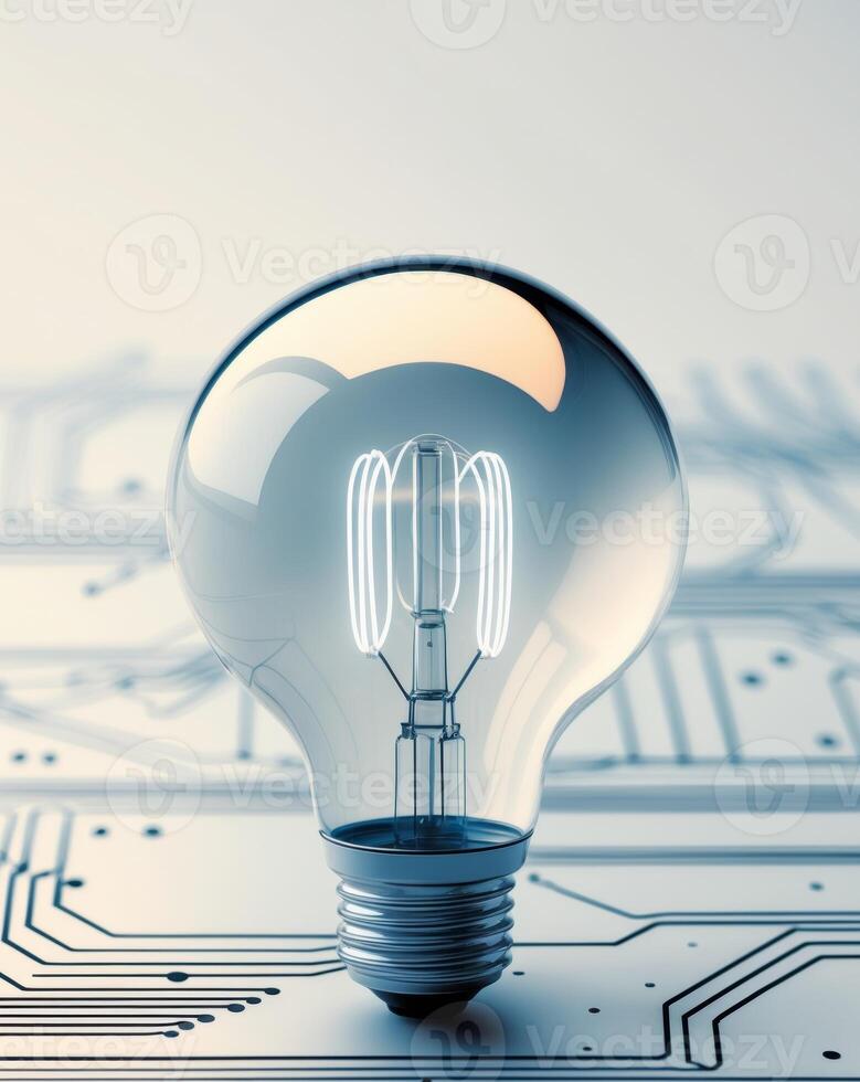 a close up of a light bulb with a circuit in the background photo