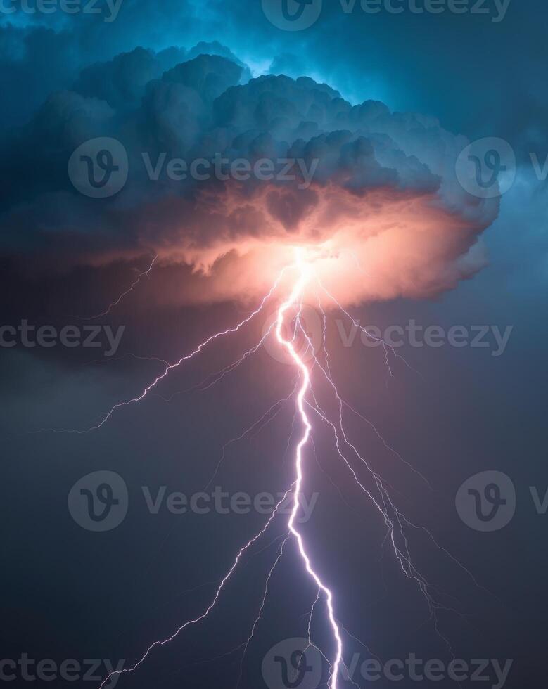 Dramatic Lightning Strike with Fiery Glow photo