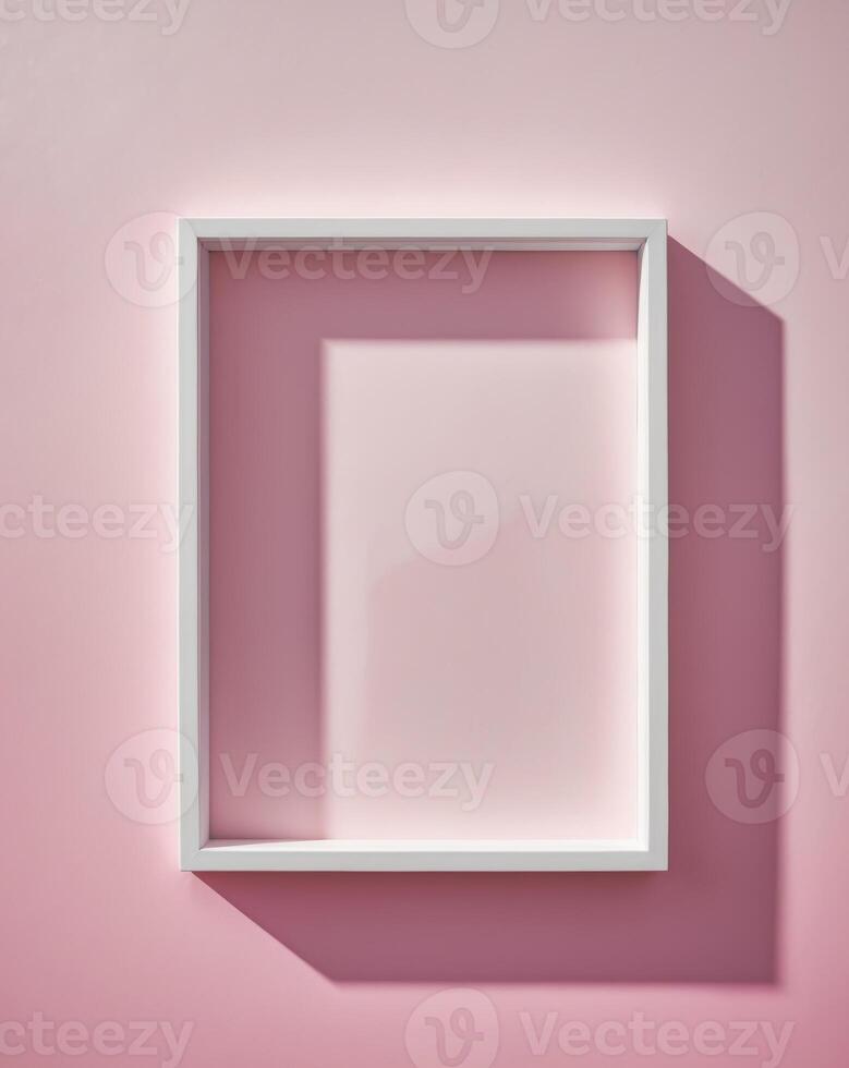 a white frame on a pink background with a shadow photo