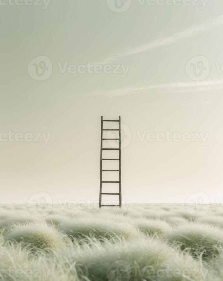there is a ladder that is standing in the middle of a field photo
