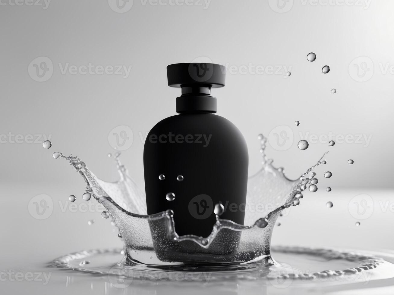 Sleek Black Perfume Bottle in Water Splash photo