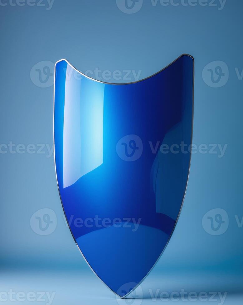 a close up of a shiny blue shield on a blue background photo