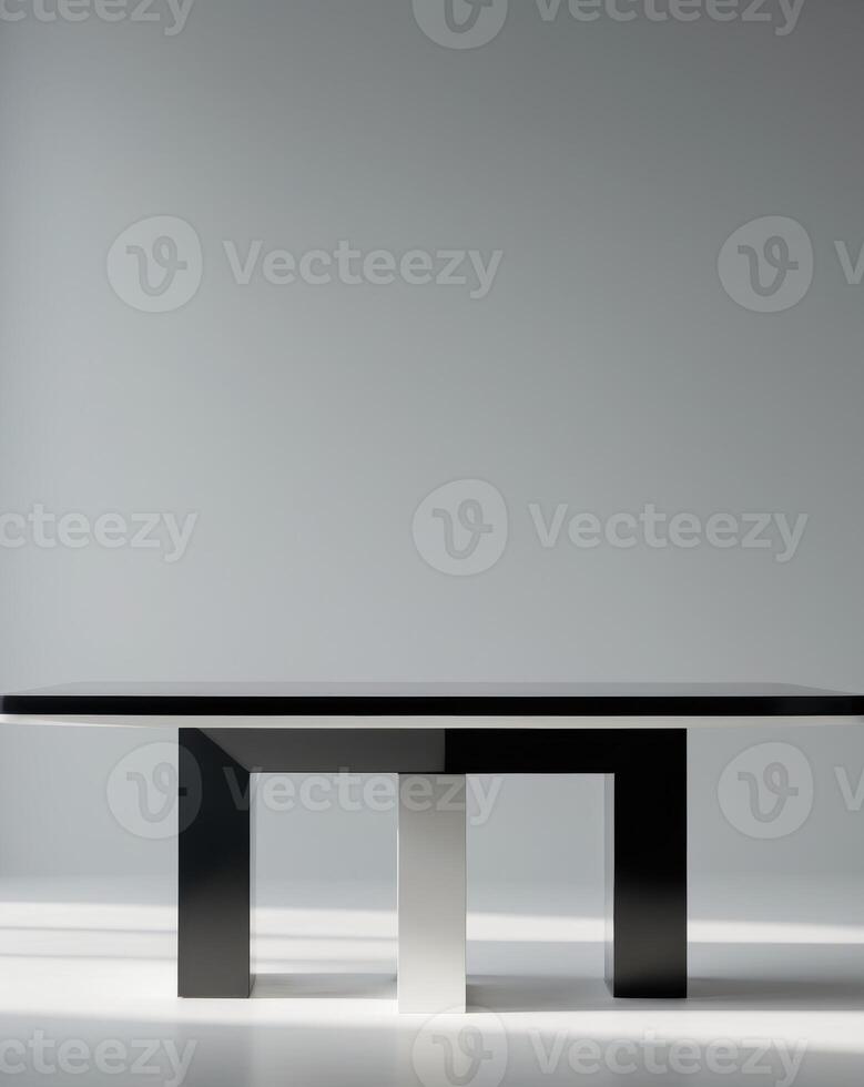 there is a black table with a white base on a gray background photo