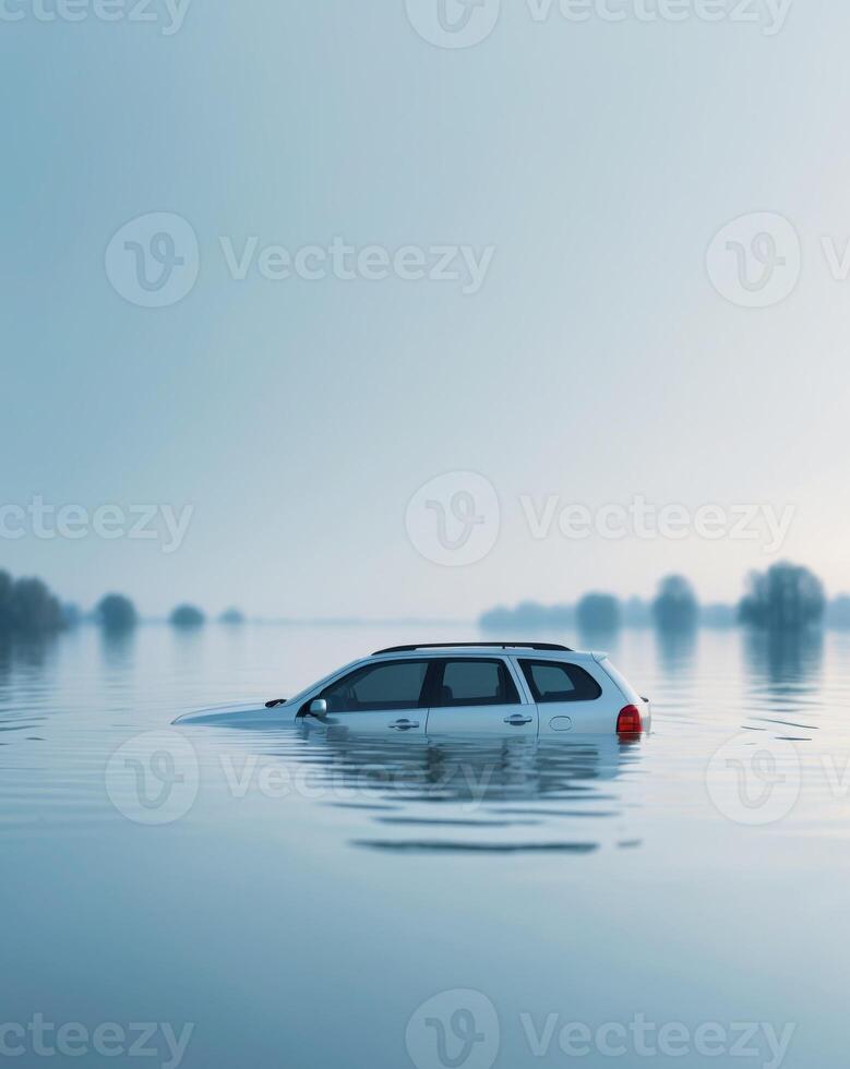 Car submerged in flood water understanding the importance of comprehensive auto insurance coverage photo