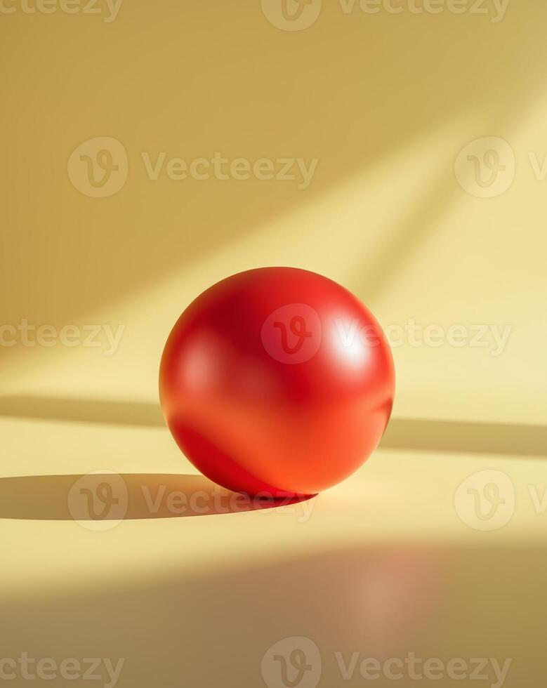 A red ball sitting on a yellow surface photo
