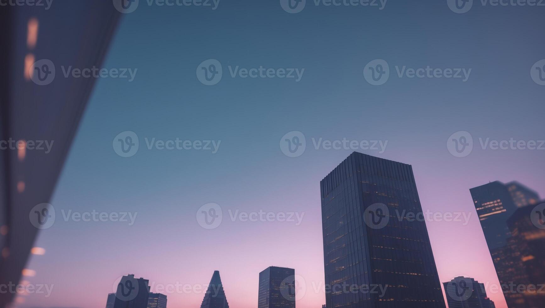 A city skyline at dusk with buildings in the background photo