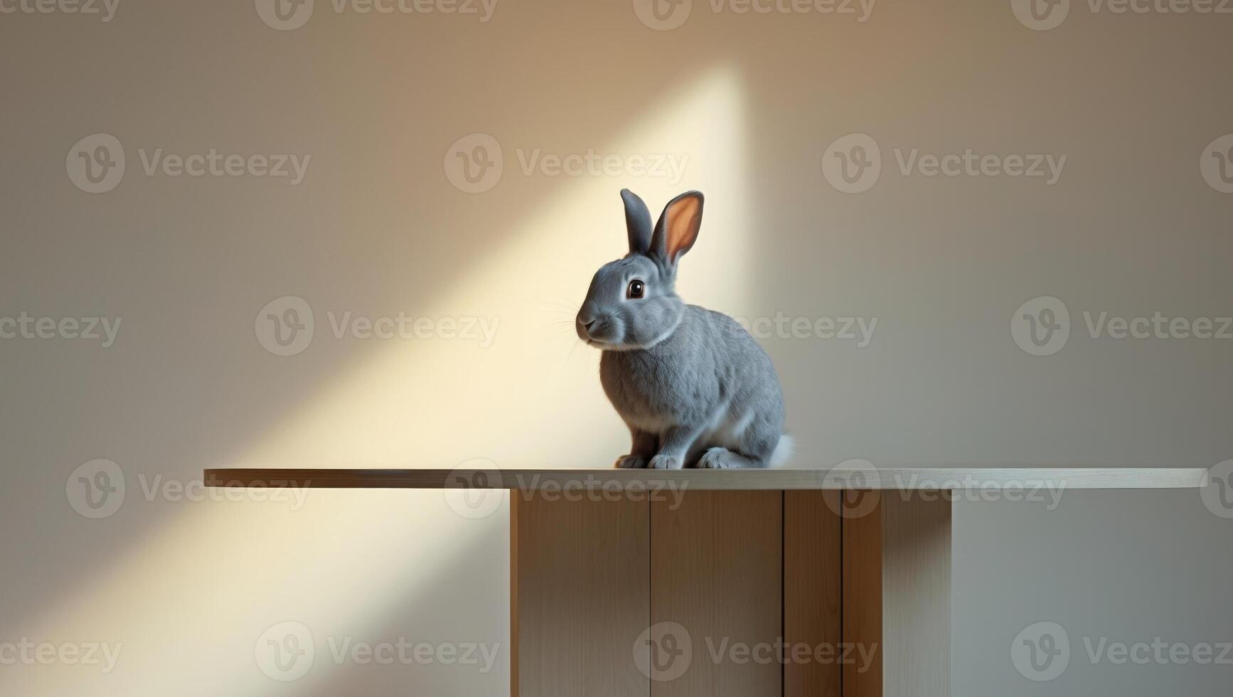 A rabbit is sitting on top of a table photo