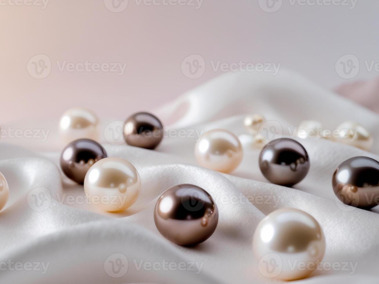 cream and chocolate spot pearls with white and pink background photo