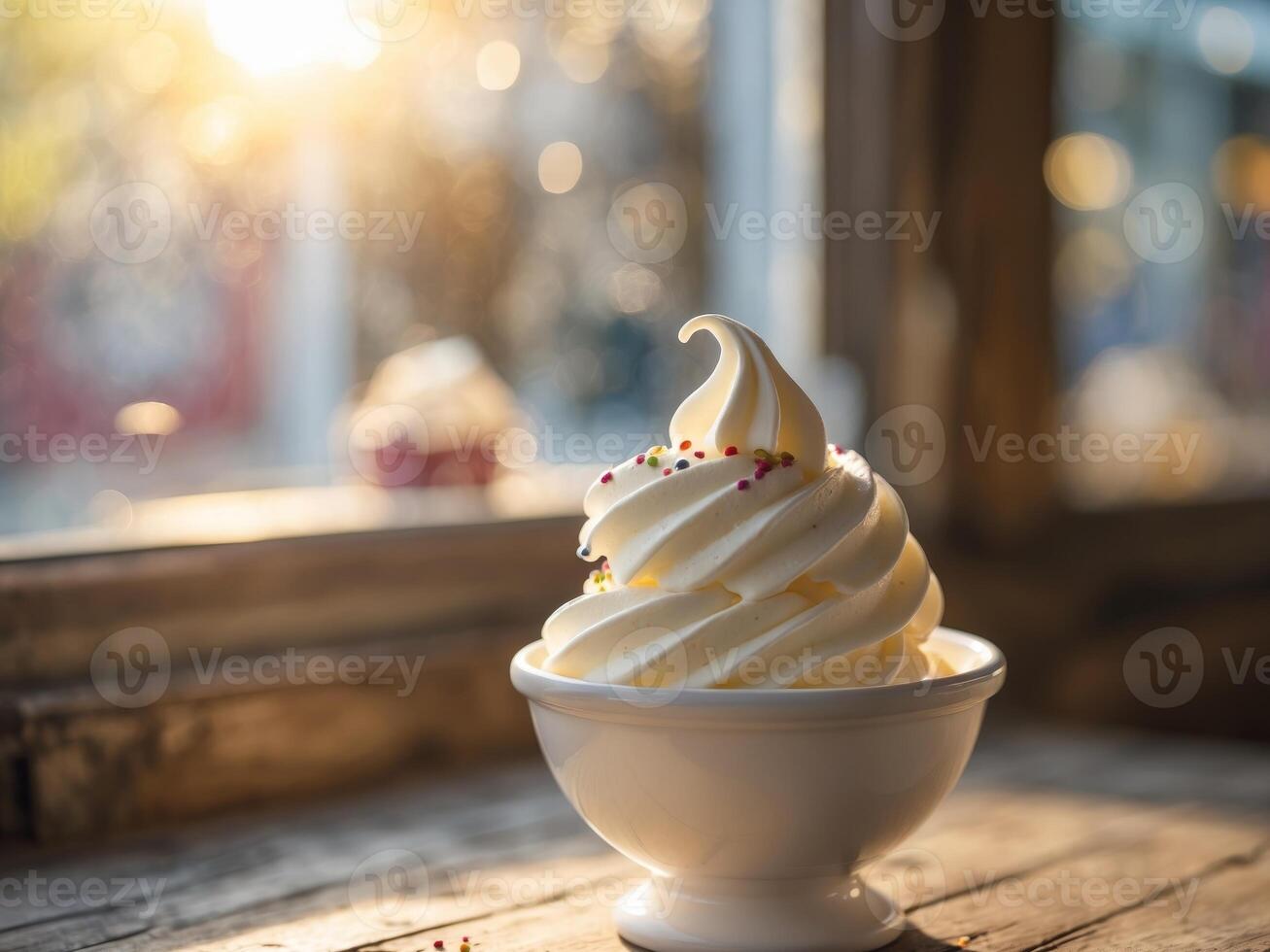 Soft serve ice cream served in a bowl ready to be enjoyed on a sunny day at a local dessert shop photo