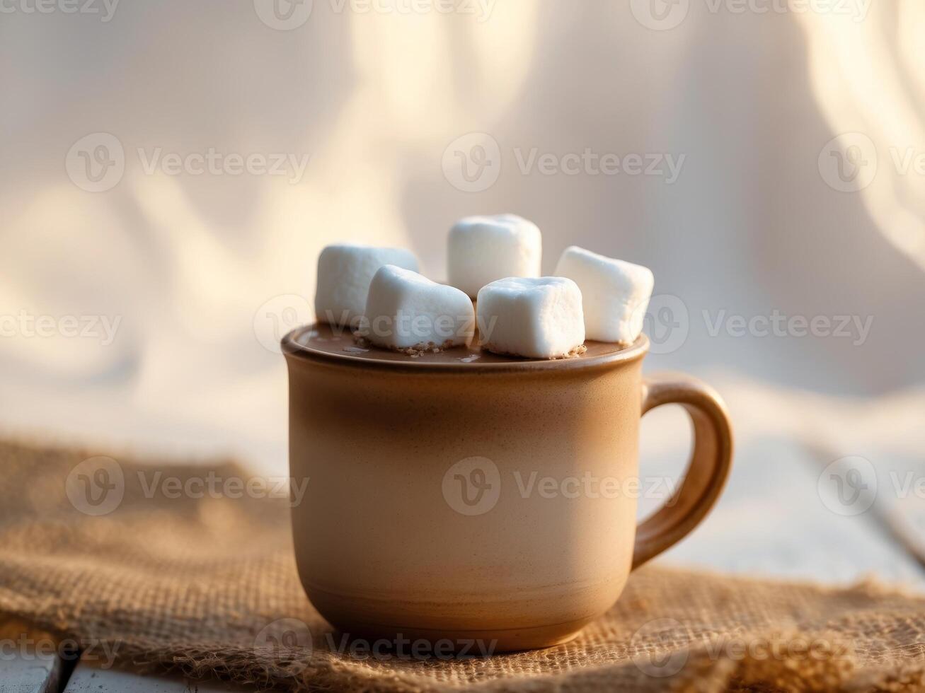 Aromatic hot chocolate with marshmallows is warming on a cold day photo