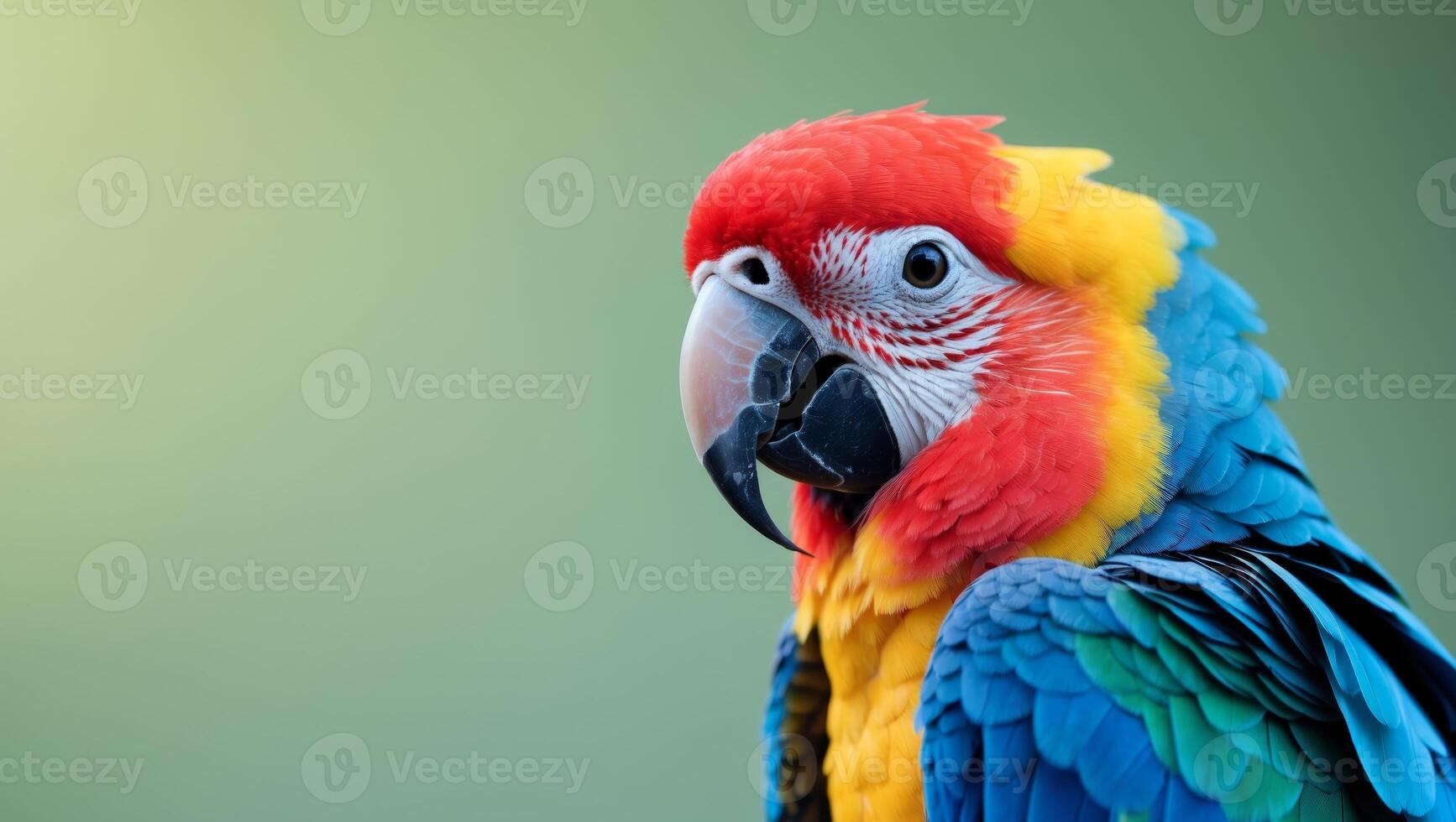 A close up of a colorful parrot with a green background photo