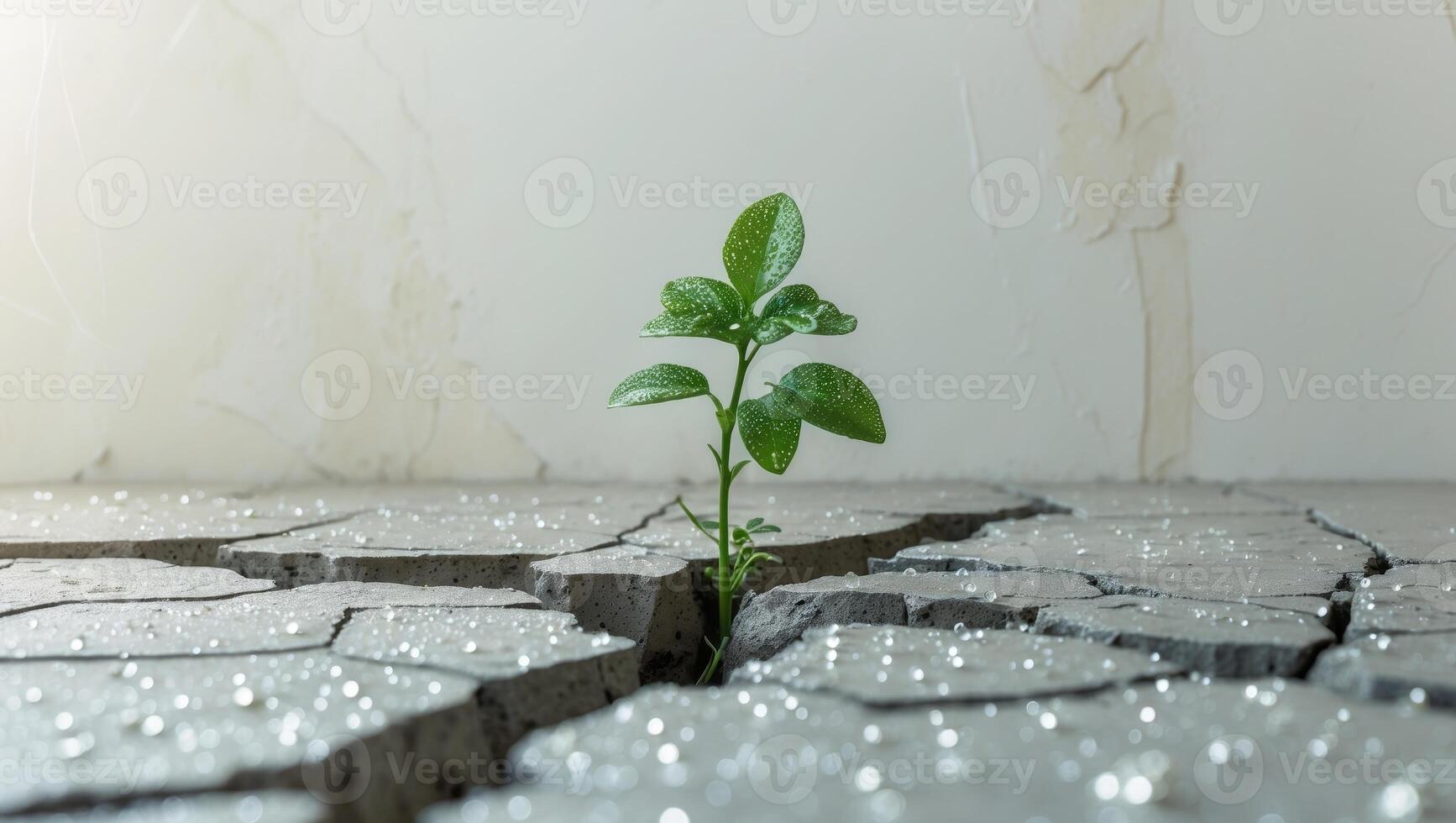 A small plant growing out of cracked concrete photo