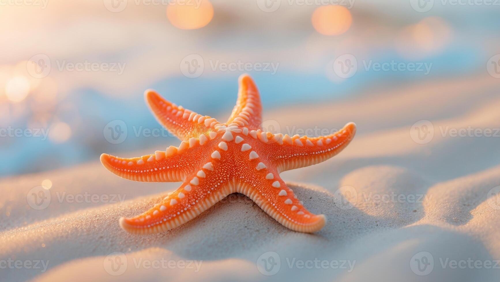 A starfish is sitting on the sand at the beach photo